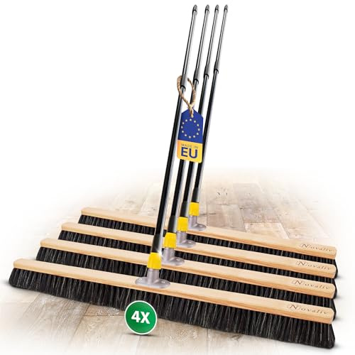 Novaliv Lot de 4 balais à poussière fine avec mélange de crin de cheval I 100 cm avec manche télescopique I Balai de balayage Balai de cour Balai d'atelier Balai de grande pièce