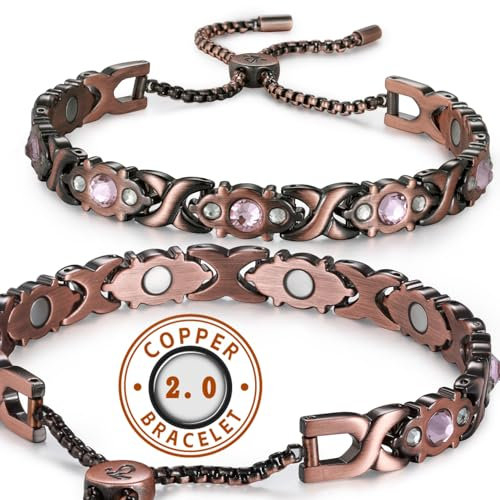 RainSo Kupferarmband Damen, Rosa Kristall Design Magnetarmband Damen Gesundheit, Verstellbar, mit Displaybox