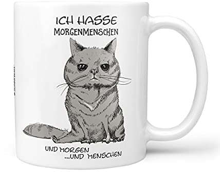 Sunnywall® Tasse Kaffee Ich hasse Morgen-Menschen Katze Tasse Lieblingstasse Geburtstags-Tasse Geschenk-Tasse inkl. Geschenkkarte