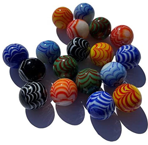 FAIRY TAIL & GLITZER FEE 18 Handgefertigt Mundgeblasen Wellenmuster Matt Bunt 16mm Murmel Murmeln Blau Rot Gelb Rot Kugeln Bunte Glas Dekokugeln