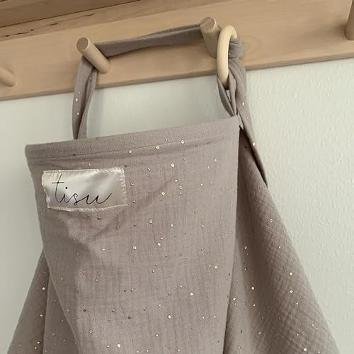 Nursing Cover for Baby Breastfeeding & Pumping | Multi Use Car Seat Stroller Cover | Breathable Soft Organic Muslin Cotton | Breast Feeding Apron & Shawl | Pastel Colors by TISU (Taupe Beige)