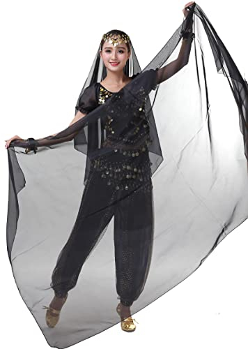 ZLTdream Damen indischer Bauchtanz-Schal Schleier 2,2 x 1,2 m für Halloween-Raven-Kostüm, Chiffon, schwarz, Einheitsgröße