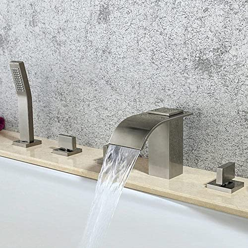 YRUIIA Badewannenarmatur Wasserfall Wannenbatterie 5 Loch Set Badewanne Wannenrandarmatur Wasserhahn Badewannenarmatur Wasserfall Wannenbatterie Wasserhahn Mischbatterie Badewanne Armatur