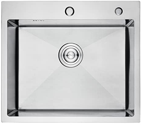 Ibergrif M85545, Evier Cuisine 1 Bac 55 x 45 cm, Evier Inox avec Filtre de Vidange, Evier à Poser avec Trous pour Robinets et Distributeurs de Savon, Argent