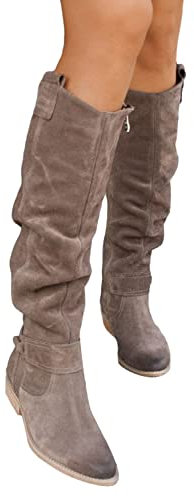 Onsoyours Donna Stivali Classico Moda Plateau Tacco Alto Stivali al Ginocchio Autunno Inverno Scamosciato Pelle Lunghi Stivali D caffè 35 EU