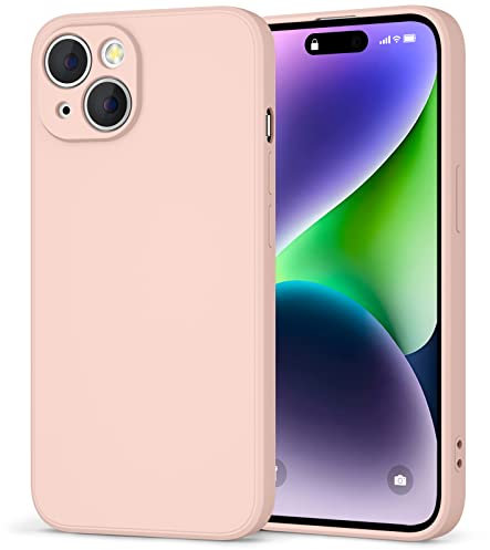 AK Coque Silicone pour iPhone 14 6,1 Pouces, Protection Complète du Corps au Toucher Soyeux, Étui Housse Anti-Chocs Doublure Douce en Tissu Microfibre pour iPhone 14 (Rose)