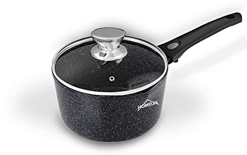 Milchtopf Induktion Homelux Topf mit Ausgießer,Kochtopf Klein,Stielkasserolle 20cm 2.5L Kasserolle Kleiner Topf mit Deckel mit Abnehmbarer Griff Aluminium Antihaft-Beschichtung HLSP81520