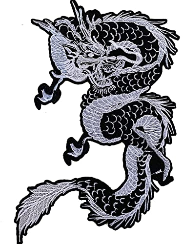 Aufnäher zum Aufbügeln, Motiv: weißer Drache, bestickt, großer Drache, zum Aufnähen, für Kleidung, Jacken, DIY-Kostüme (Weiß / Rot)
