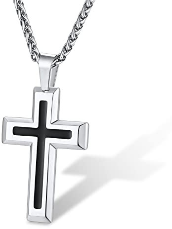 Supcare Kreuz Kette Silber Kreuz Anhänger Kette mit Kreuz Halskette Herren Edelstahl Damen Kruzifix Kette Männer Jesus Kette mit Kreuzanhänger Eisernes Kreuz Männerschmuck für Valentinstag