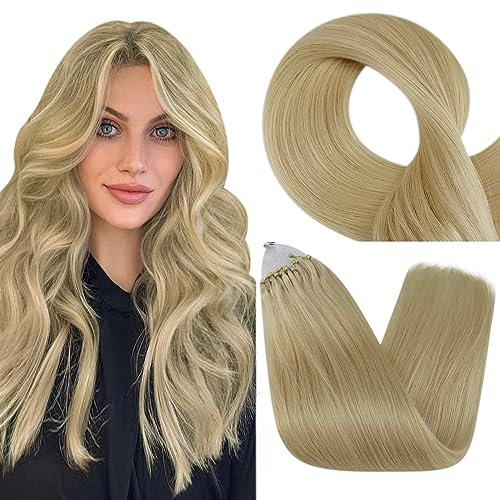 Fshine Remy Haarverlangerung Echthaar Microrings 35cm Blonde 50g Pro Pack Micro Bead Fusion Hair Extensions Echthaar Extensions Loop in der Farbe 60