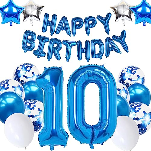 10. Geburtstagsdeko Junge, Luftballon 10 Geburtstag Blau, 10. Geburtstag Dekoration Blau, 10 Jahr Geburtstagsdeko Blau, Luftballon 10 Geburtstag für Mädchen Jungen 10 Jahr Party Deko