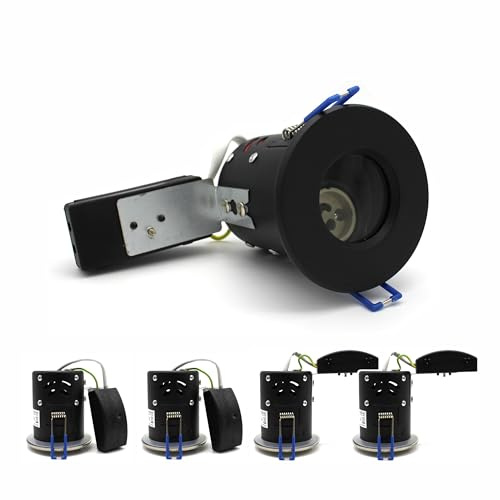sanlumia 4 X LED Fire Rated Downlight Can GU10 Recessed Ceiling Twist & Lock Interchangeable Downlight IP65 Black