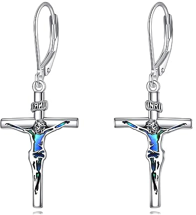 YFN Kreuz-Ohrringe, Sterlingsilber, baumelnd, Klappbügel, Kreuz-Ohrringe, Religionsschmuck, christliches Geschenk für Damen und Herren, Sterling Silber, Kein Edelstein