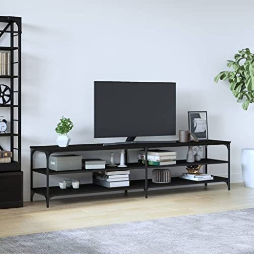 Higsose TV-Schrank 200x30x50cm Schwarz,Holzwerkstoff,Metall,Wohnzimmer Möbel,Fernsehschrank Holz,Gartenschrank,TV Schrank Im Industrie-Design,TV Unterschrank,HiFi-Schrank, A810