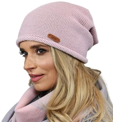 Alur Mütze Damen Beanie Wintermütze Strickmütze - Warme Elastisch Elegant Winter Mütze EKO - Weiches Garn Stilvoll Universell Warm (Rosa)