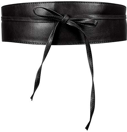 LEACOOLKEY Obi-Gürtel aus Kunstleder für Damen,breiter Wickel-Retro-Taillengürtel zum Schnüren für Kleid