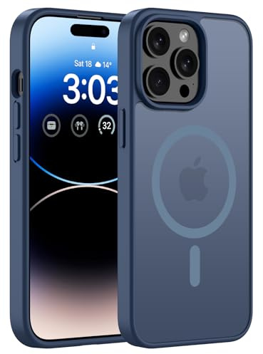 ORDA Magnetische Hülle für iPhone 14 Pro Max für MagSafe, Dunkel Blau | Durchscheinend Rückseite, Matt Handyhülle, Stoßfest Kratzfeste Schutzhülle