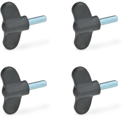 Ganter Normelemente | Flügelschraube GN 633-48-M6-20-DSG | 4 Stück | Flügelgriff | schwarz Kunststoff | Schraube Stahl M6x20