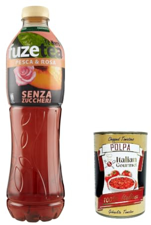 Fuze Tea Lot de 12 sachets de thé noir zéro pêche avec une note de Rosette Pet 1,25 l sans sucre, thé glacé à la pêche + Italian Gourmet polpa 400 g