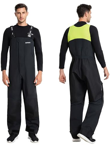 Navis Marine Pantaloni da lavoro da uomo – Salopette impermeabili con vita alta, ginocchia rinforzate e spalline regolabili per vela e outdoor NS-347, Nero , XL