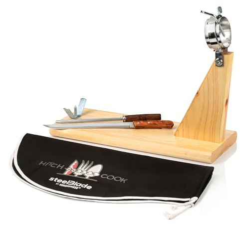 steelBlade - Jamonero Giratorio 360º Acero Inoxidable + Cubre jamón Kukuxumusu + Cuchillo Jamonero - Fabricado en España