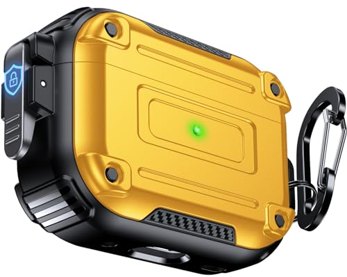 Chicfun Amour Lock for AirPods Pro 2nd Generation Case with Secure Lock & Keychain, Compatible with MagSafe [360° Heavy Duty Protective] AirPods Pro Case 2nd/1st Hard Protective Locking Cover Yellow