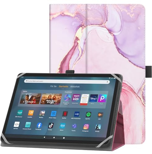 HoYiXi Funda Universal para 9-10.1 Pulgadas Tablet Compatibile Fire HD 10 y Fire HD 10 Plus con Soporte y Correa de Mano Funda para 9-10.1 Samsung Lenovo Android Tablet - Pink