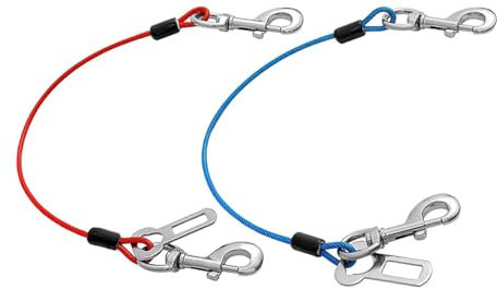 Tiardey Lot de 2 ceintures de sécurité pour chien en corde d'acier pour voiture, câble d'attache sans mastication avec double clips et fixation de loquet