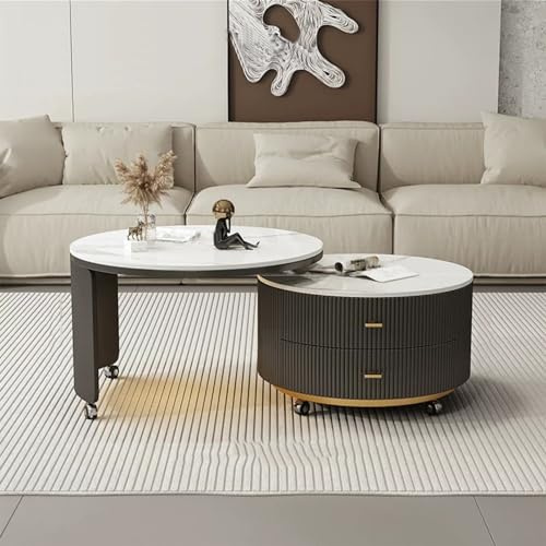 GQMYCDM Runder Couchtisch Drehbarer mit Stauraum und Verstecktem Fach, Coffee Table für Wohnzimmertisch, Beistelltisch Rund, Couchtisch Modern, Schwarz (Color : Type A, Size : Medium)