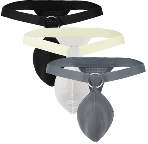 FEOYA Herren Brief Sexy Low Rise G-Strings Unterwäsche Höschen Bikini Slips G String für Männer Low Rise Sexy Männliche T-Back Jock Strap Höschen Schwarz+Weiß+Grau M