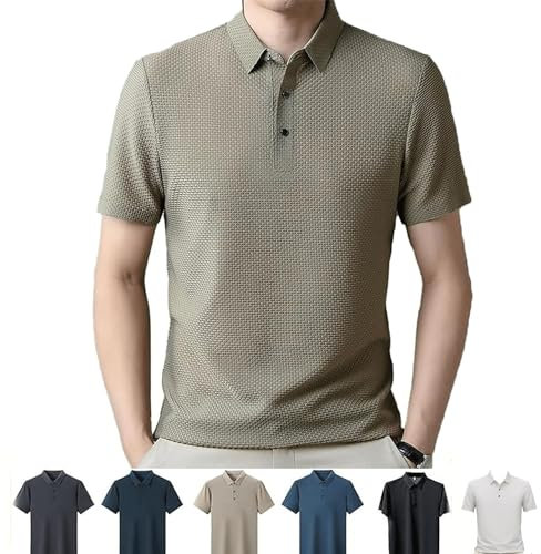 Dotwites Genterio - Ice Silk Breathable Performance Polo Shirt, Mens Ice Silk Quick-Drying Short Sleeve Polo Shirt (Khaki,Large)