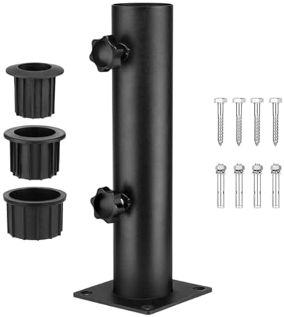 Sonnenschirm Halterung Boden Standrohre Schirmständer Universalhalterung Verstellbarer mit 3 PVC Reduzierring(32/38/48mm), Schirmständer aus Eisenrohr，Schirmbaser für Holzboden, Balkon, Deck, Terrasse