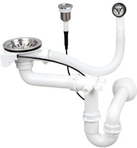 Siphon Abflussgarnitur Ablauf Überlauf Abfluss für Küchenspüle Push 1 Becken Kammer Automatisch (Silber)