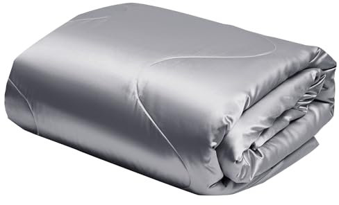 YASMENG Satin Bettdecke 200x200 Grau Seide Sommerdecke 200x200 200 GSM Seidige Satin Sommerdecke Leicht Weich Deluxe Glatt Glänzend Seide Steppdecke für Sommer mit 2 Kissenbezüge 80x80 cm