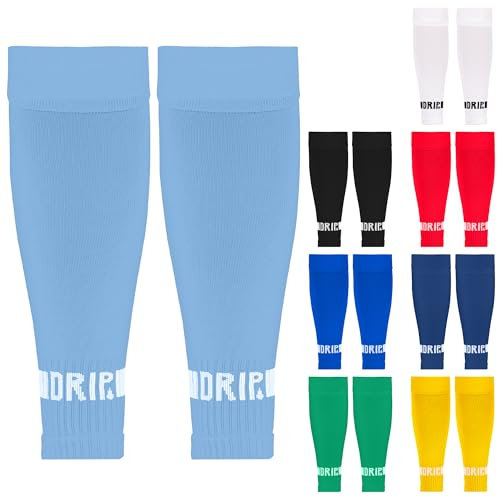DRIPsox® Football Sock Sleeves Kids, Junior, Women & Men - 1 Pair (L) Light Blue Football Sleeve Socks with Calf Comfort Mesh - Multiple Colours - 3 Sizes (S:13C-3.5, M:4-7.5, L:8+)