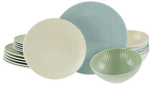 CreaTable, 24035, Serie Valencia Pastell, 18-teiliges Geschirrset für 6 Personen aus Porzelan Teller Set aus Porzellan, spülmaschinen- und mikrowellengeeignet, Made in Europe