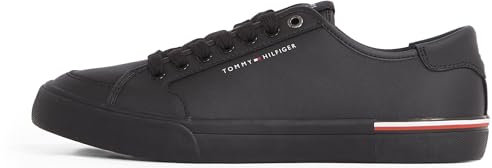 Tommy Hilfiger Men’s Core Corporate Leather Low Top Vulcanised Trainers, Black (Black), 10