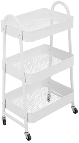 SVITA Servierwagen mit Rollen 3 Ebenen Metall Küchenwagen klein Allzweckwagen mit Körben Rollwagen Badezimmer Regal Weiß