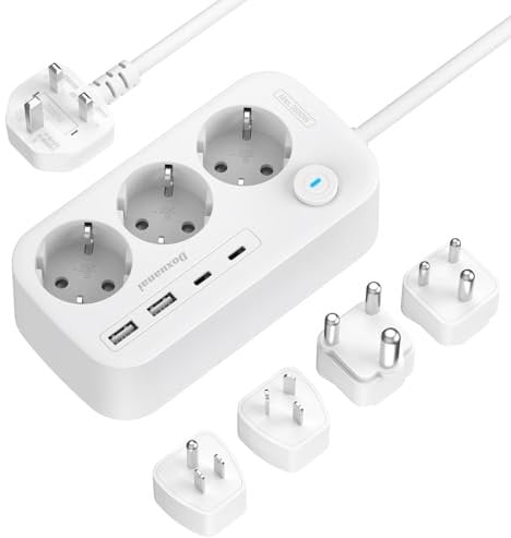 Reiseadapter Weltweit, Steckdosenleiste 3 Fach mit 4 USB(2 USB A,2 USB C), Deutsch zu US/UK/AU/India/Südafrika Adapter Steckdose mit 1,5M für Europa zu USA Mexiko Australien Thailand HK Namibia