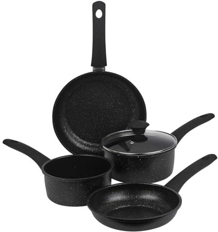 URBN-CHEF Forged Carbon Steel Non-Stick Cookware Sets – Casserole Pots, Frying Pans, Saucepan & Induction Base – Suitable for Gas, Electric, Ceramic, Halogen Stoves | Durable Soft-Touch Handles