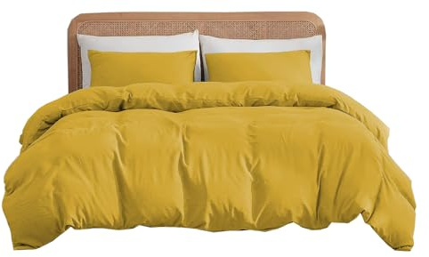 Ev Dekor Superking Duvet Cover Sets – Brushed Microfiber Bedding- Plain Dye Quilt Cover with Pillowcase - Ochre