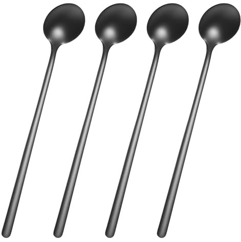 4Pcs Coffee Spoons Set 6.7 Matte Black Tea Spoons Long Handle Stirring Spoons Stainless Steel Small Teaspoons Espresso Spoons Cute Dessert Spoon for Bar Sugar Cake Ice Cream Soup Antipasto Cappuccino