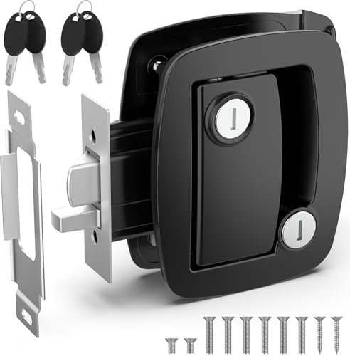 BEBOBLY RV Door Lock Replacement, Upgraded Lighter RV Door Latch with Paddle Deadbolt & 4 Keys, 100% Metal Camper Door Locks, Aluminum Alloy RV Entry Door Lock for Travel Trailers Cargo Hauler, Black