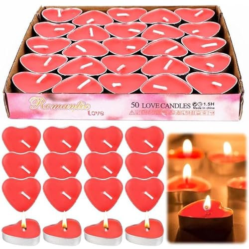 Herz Kerzen, 50 Stück Herz Teelichter Herzform Kerzen Valentinstag Deko, Herz Deko Für Vorschlag, Party, Jubiläum Geburtstag, Valentinstag Teelichter Rot Kerzen Romantische Deko