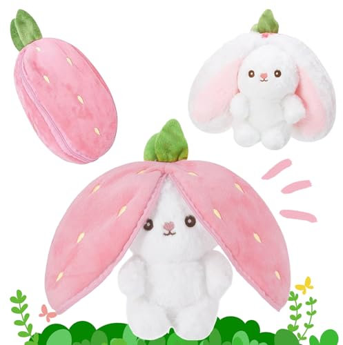 HBSFBH Easter Bunny Plush Toy, Stuffed Rabbit with Carrots and Strawberries, Plush Toy Rabbit, Rabbit Doll, Easter Bunny Plush Cuddly Toy, Strawberry Plush, Easter Bunny Cuddly Toy, Easter Gifts