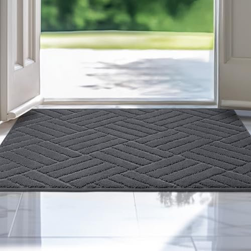 FEOMOS Paillasson Intérieur Entrée Attrape-Poussière,Tapis de Sol Antidérapant Absorbante,Tapis d'Entrée Lavable en Machine pour Chien,Porte,Entrée,Chambre, Couloir,Cuisine,Gris, 60cm x 90cm