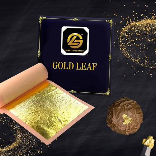 Gold leaf company 24 Karat Blattgold – Echtgold-Blätter, 5,1 x 5,1 cm – Blätter, Broschüre, Blattgold für Kunst, Kuchen, Schokolade, Dekoration, Make-up, Gesundheit und Spa, Vergoldung, Basteln (20)