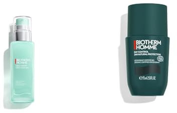 Biotherm Homme Frische-Set mit Aquapower Advanced Gel 75 ml & Day Control 24H Ecocert Deo Roll-On 75 ml, Feuchtigkeitspflege und langanhaltender Schutz für Männer