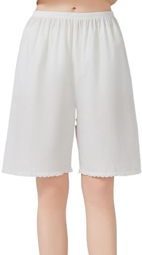 BEAUTELICATE Women’s Pettipants Pantaloons Pure Cotton Culottes Slips Underskirt Underdress Cooling Anti Cling Breathable Summer Pajamas Trousers Ivory Fifth pants, S