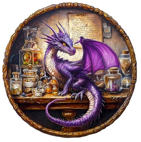 Holzpuzzle Erwachsene, 300 Teile Magischer Drache Holz Puzzle Erwachsene, 34x34cm Wood Puzzle, Unregelmäßige Einzigartige Puzzle, Holzpuzzle Tierform, Holz Puzzle Mit Box Aus Holz